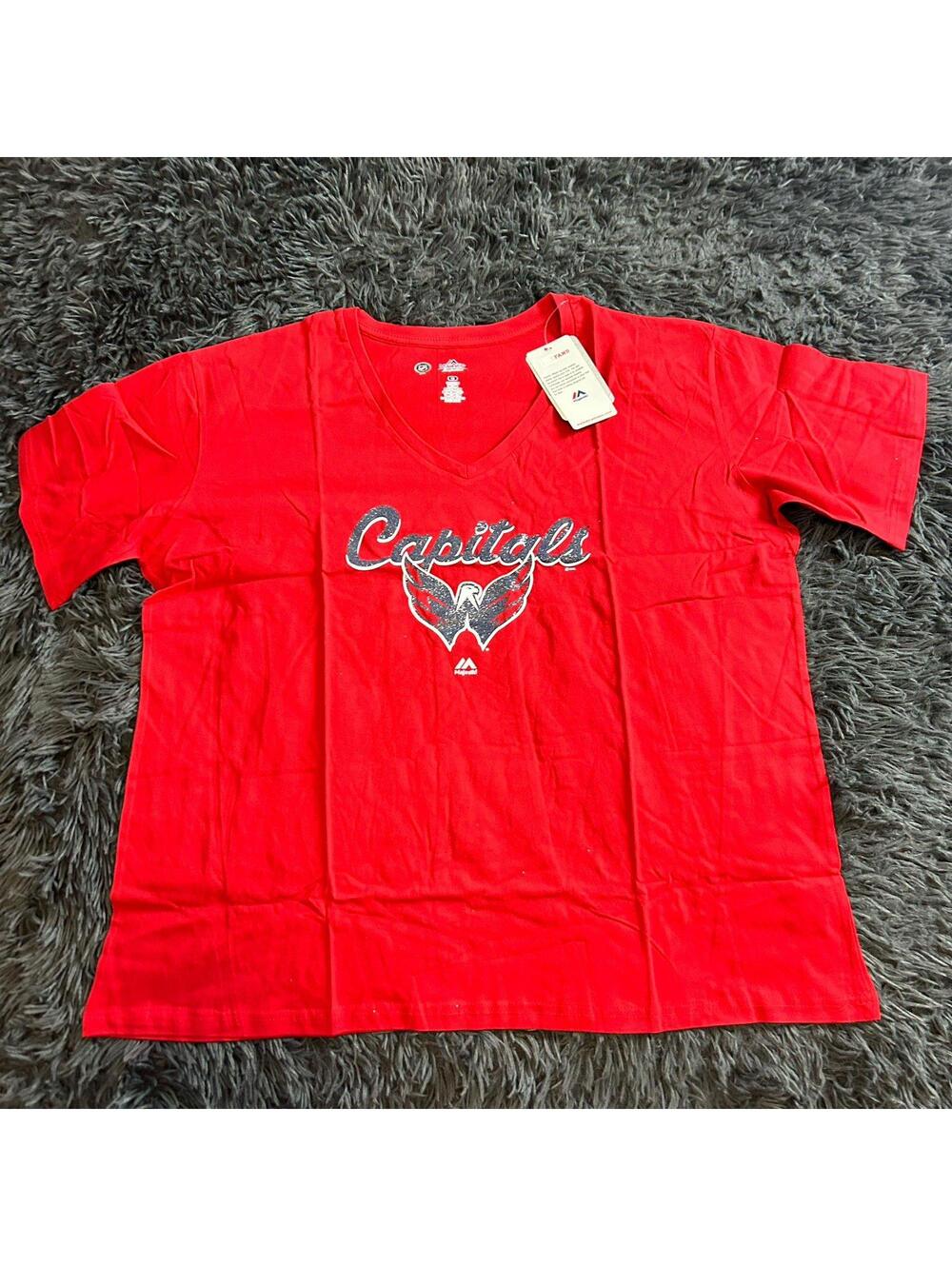 Washington Capitals NHL Women’s V-Neck Graphic T-Shirt Hockey Tee Size 1XL